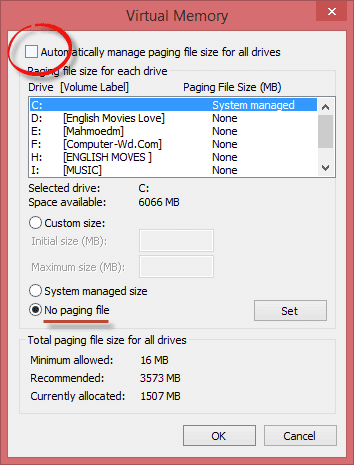 صورة لـ شرح كيفية توفير مساحة أكبر من 5 جيجا على قرص الويندوز C بدون برامج | Page File-DzTechs